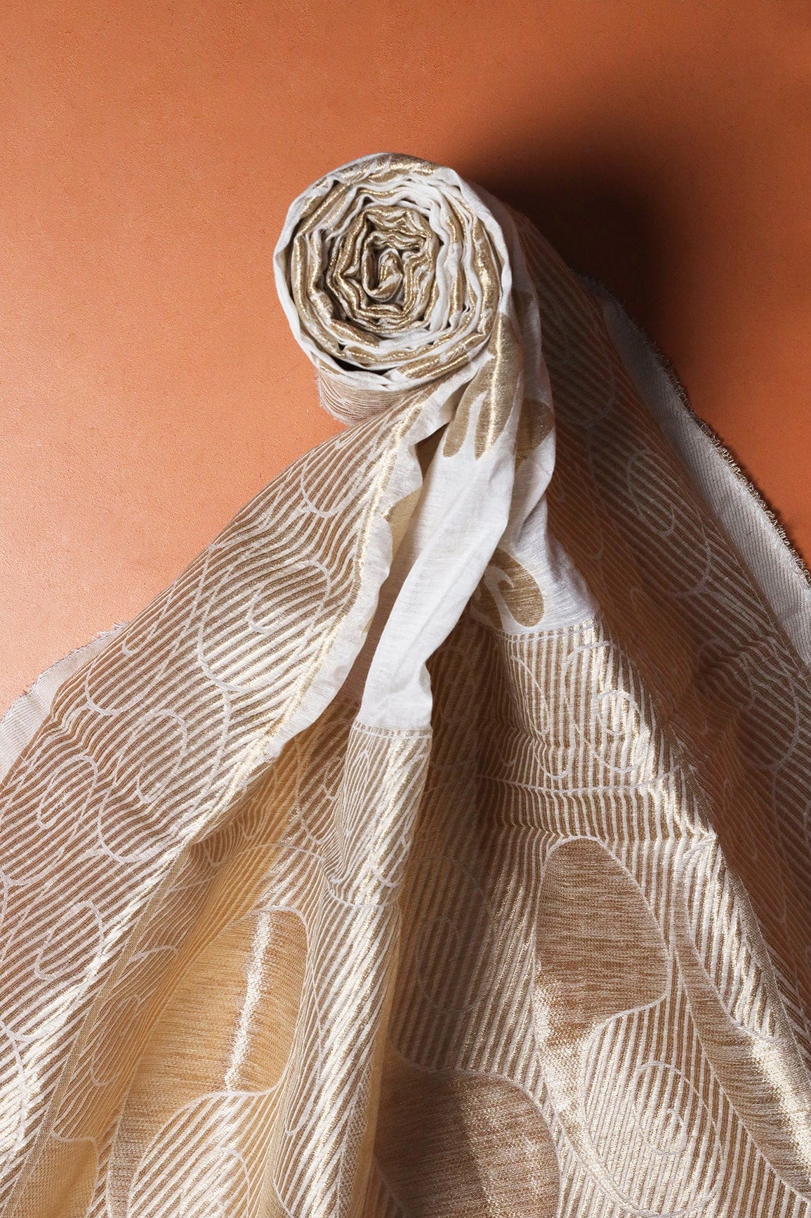 Floral Gold Zari Jacquard White Dyeable Chanderi Dupatta With Border - doeraa