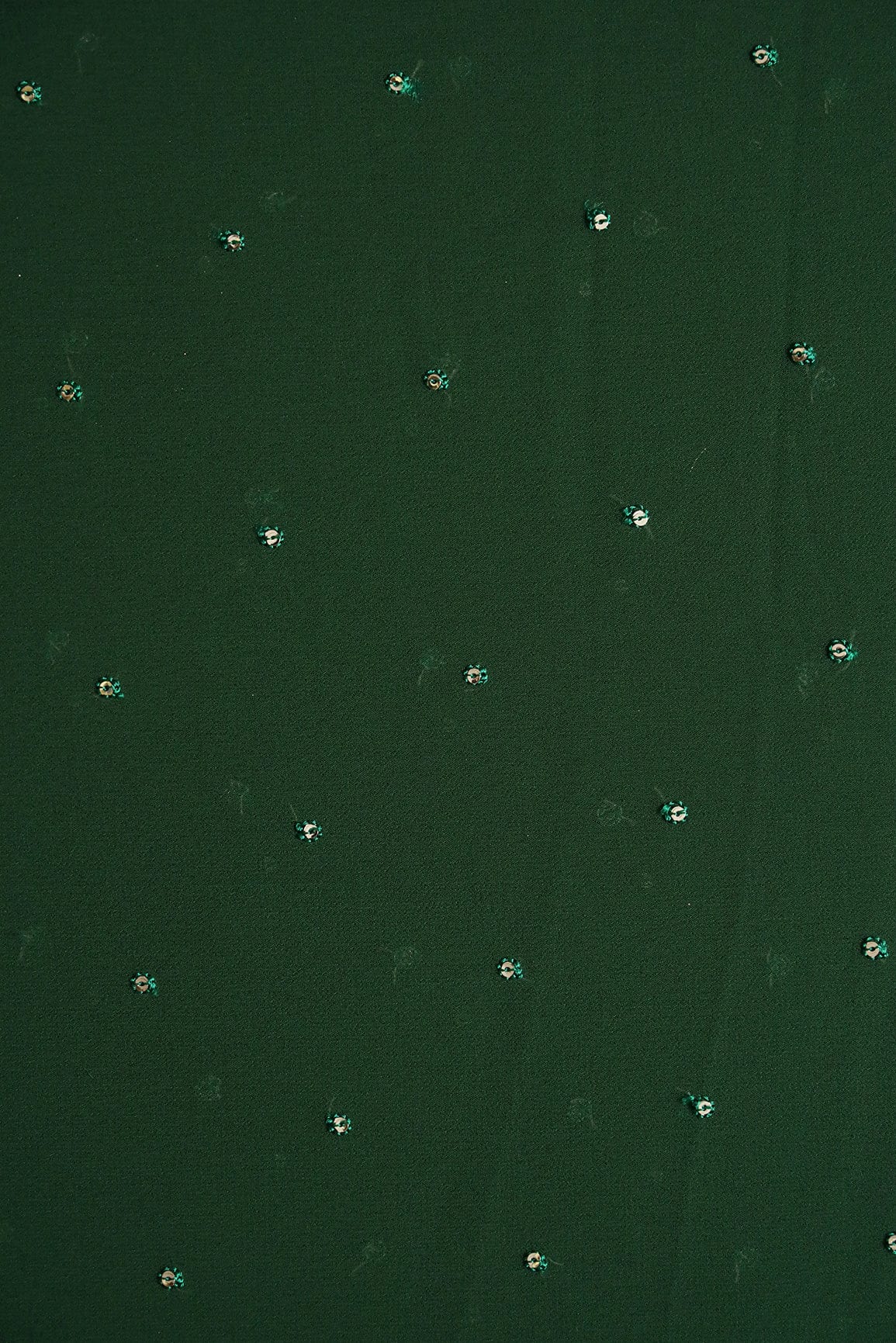 Gold Sequins Small Motif Embroidery Work On Bottle Green Georgette Fabric - doeraa