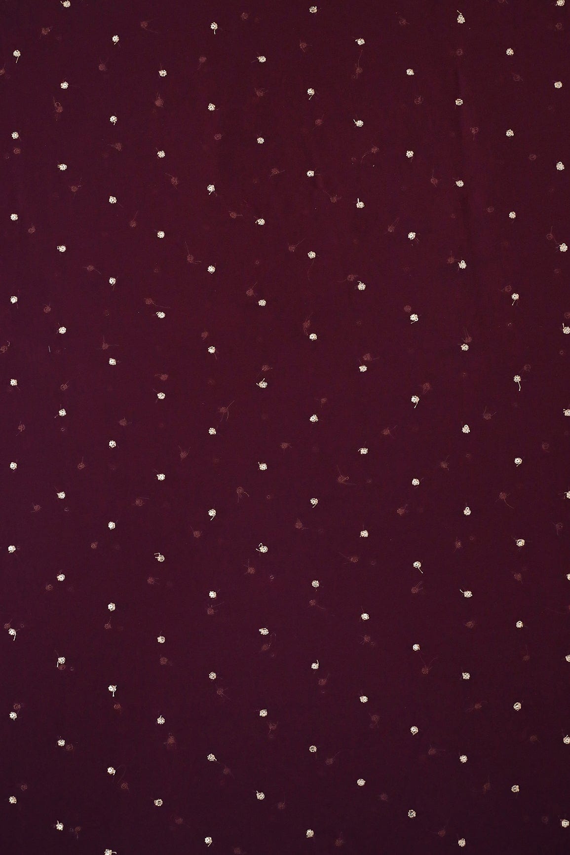 Gold Sequins With Gold Zari Small Motif Embroidery Work On Wine Georgette Fabric - doeraa