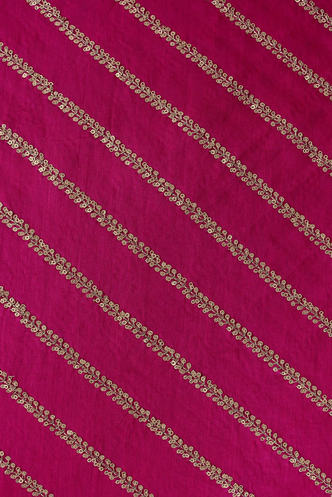 Gold Sequins With Gold Zari Stripes Embroidery Work On Rani Raw Silk Fabric - doeraa