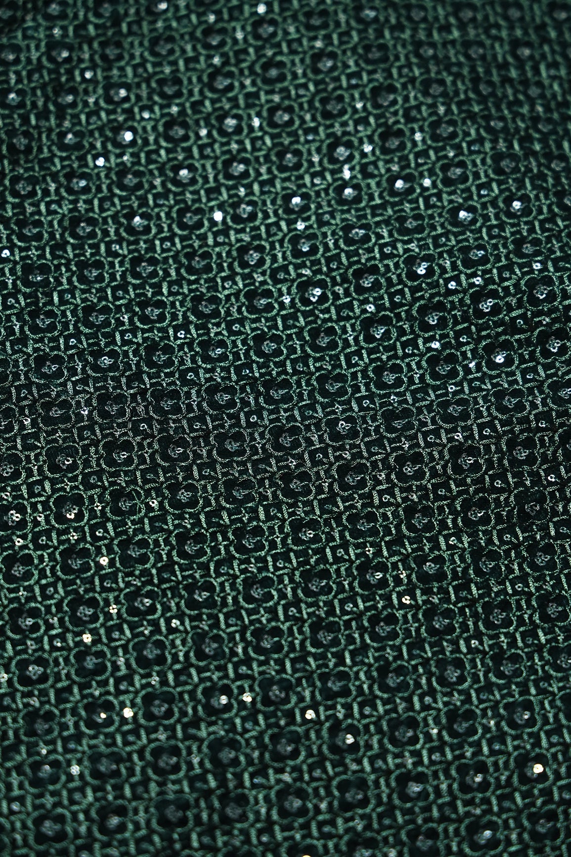 Green Thread With Sequins Small Checks Embroidery Work On Bottle Green Velvet Fabric - doeraa