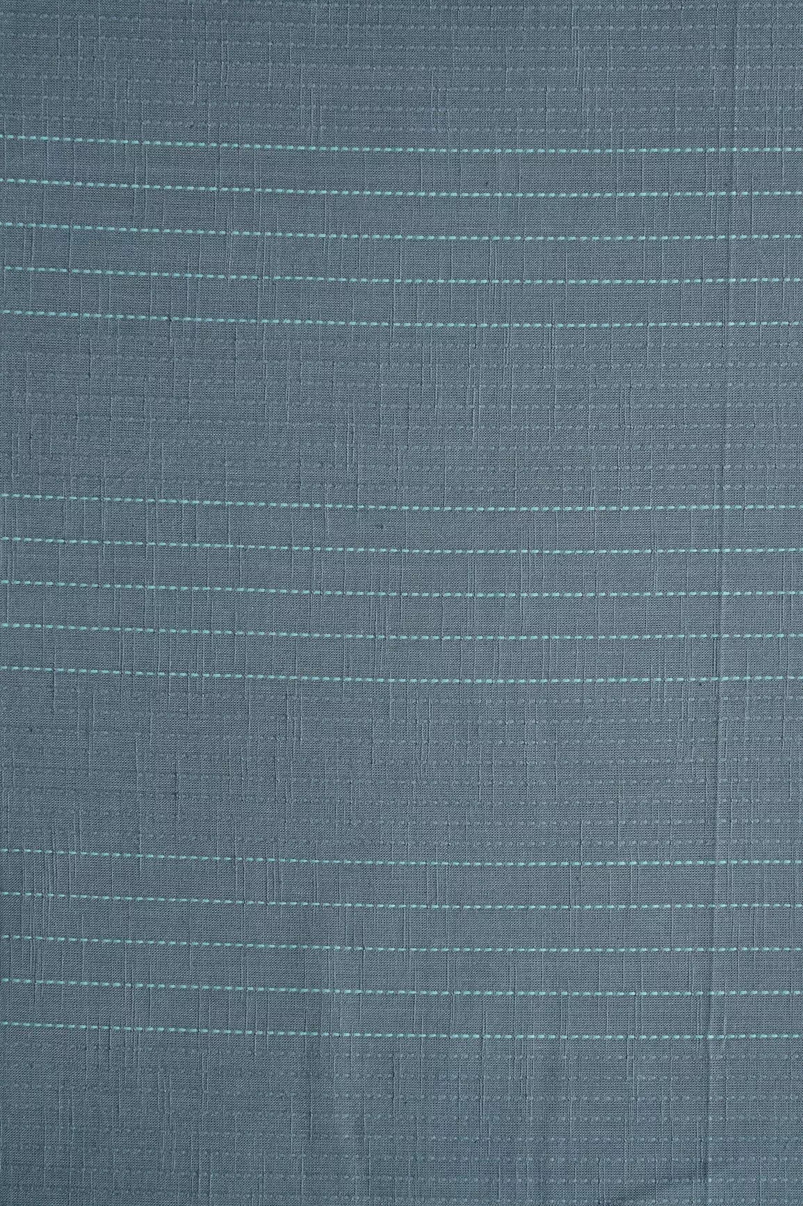 Grey And Teal Stripes Pattern On Handwoven Organic Cotton Fabric - doeraa