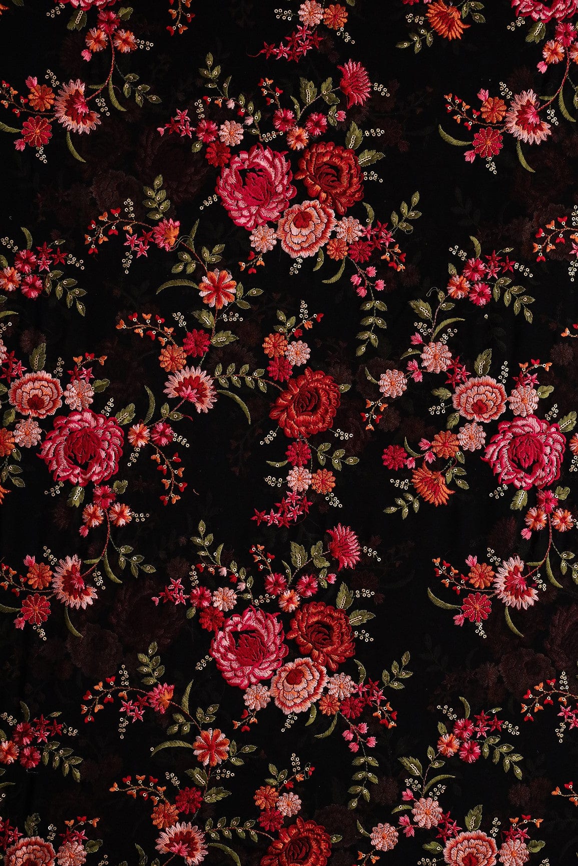 Heavy Kashmiri Work With Gold Sequins Embroidery On Black Georgette - doeraa