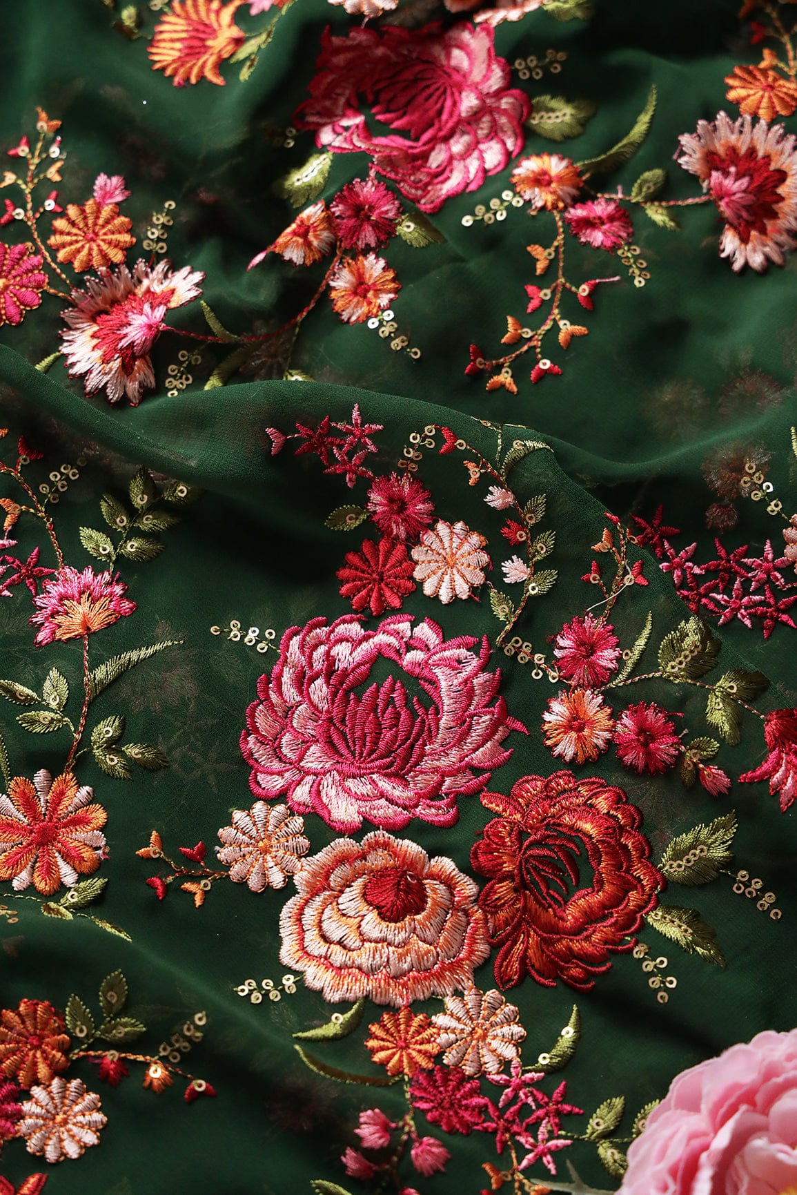 Bottle Green Kashmiri Embroidery  Unstitched Suit (3 Piece)
