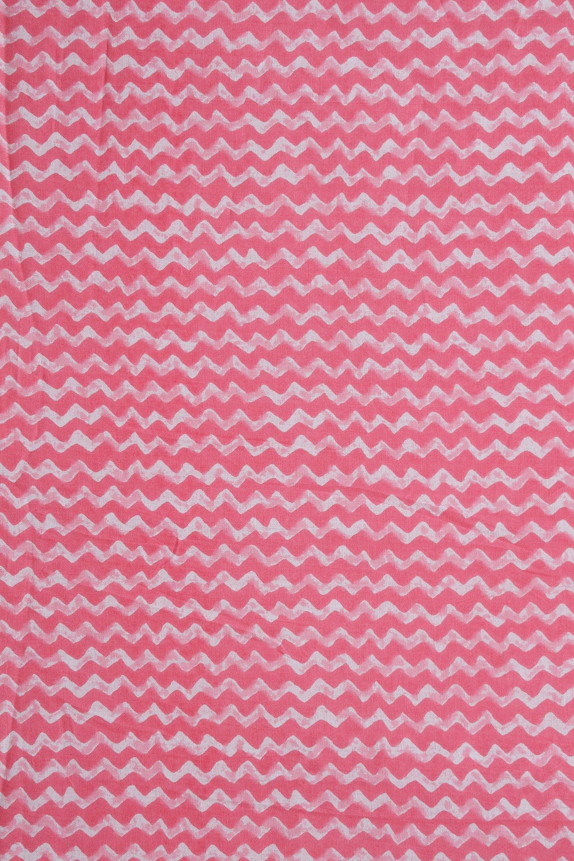 Hot Pink And Pastel Pink Chevron Print On Pure Cotton Fabric - doeraa
