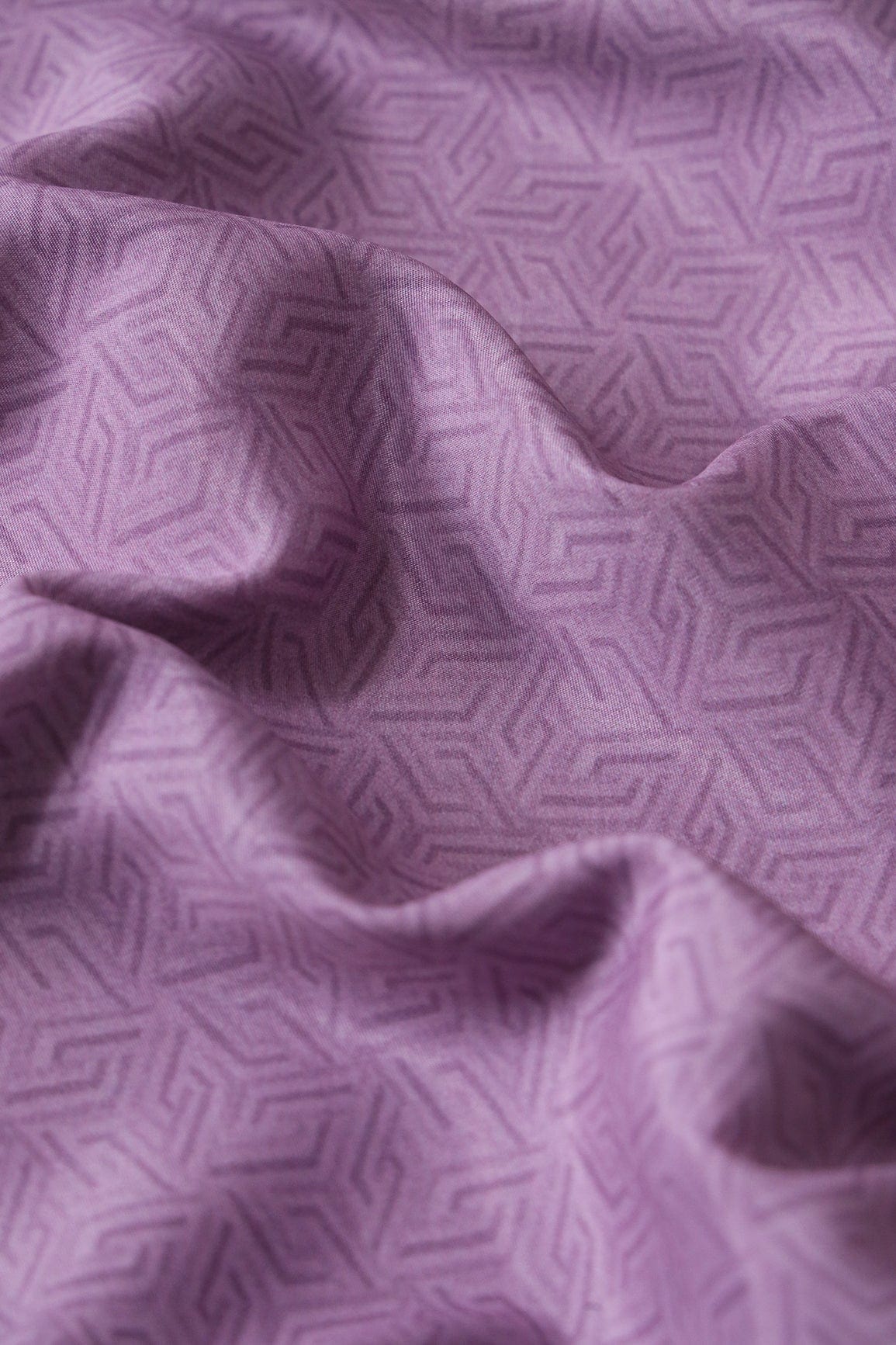 Lavender Geometric Pattern Digital Print On French Crepe Fabric - doeraa