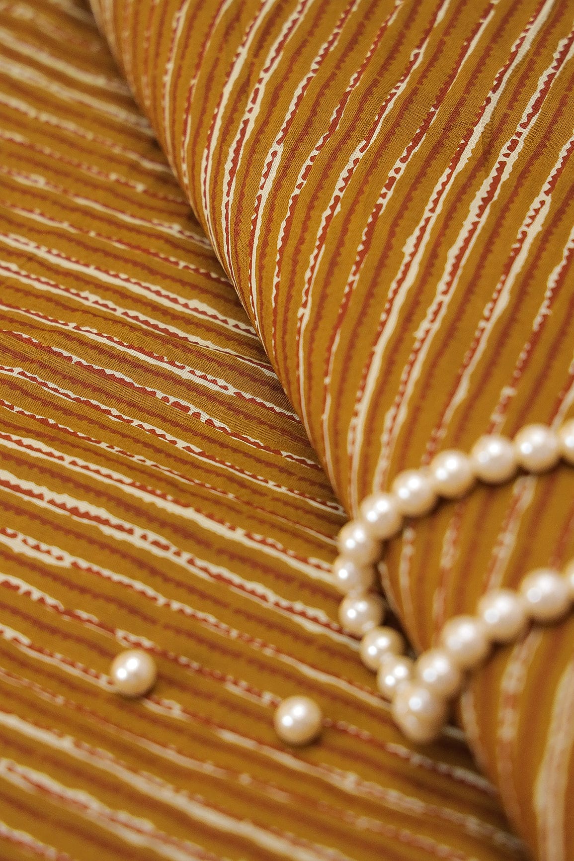 Light Brown Stripes Screen Print on organic Cotton Fabric - doeraa