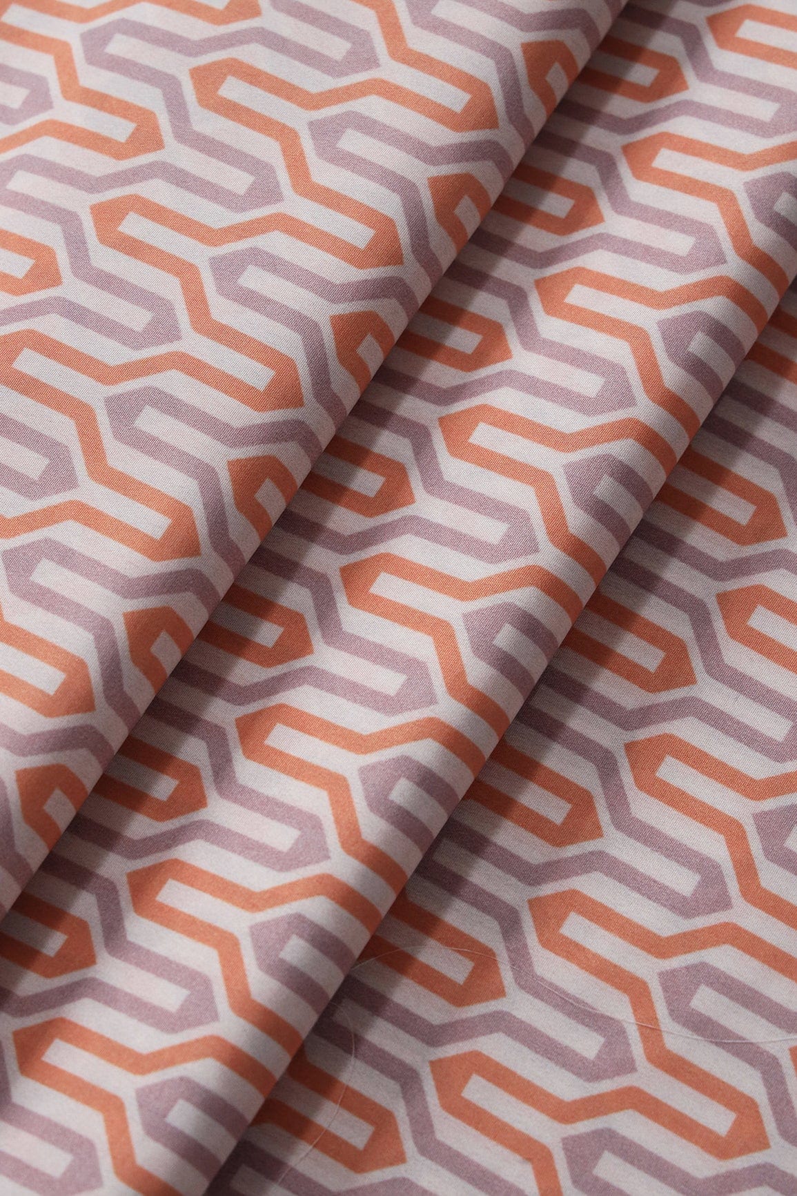 Light Orange And Light Purple Geometric Pattern Digital Print On French Crepe Fabric - doeraa