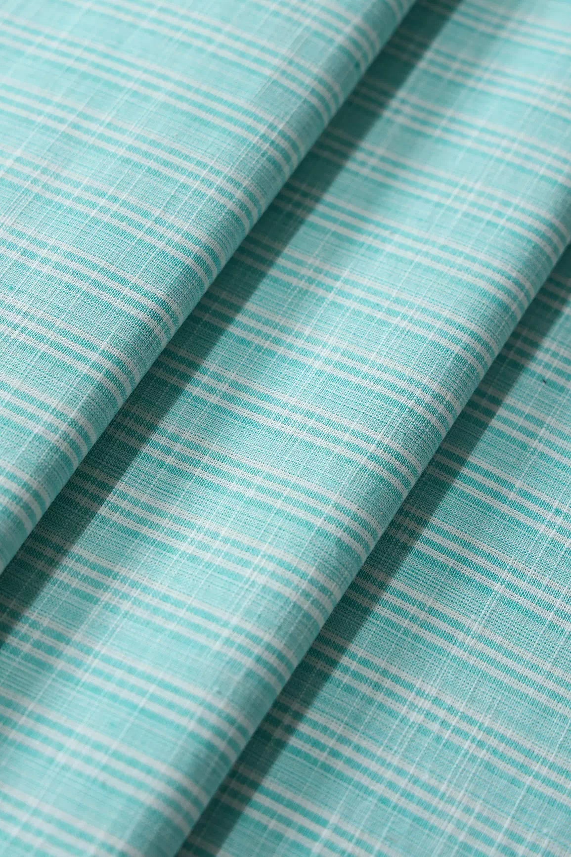 Light Sky And White Stripes Pattern Handwoven Organic Cotton Fabric - doeraa