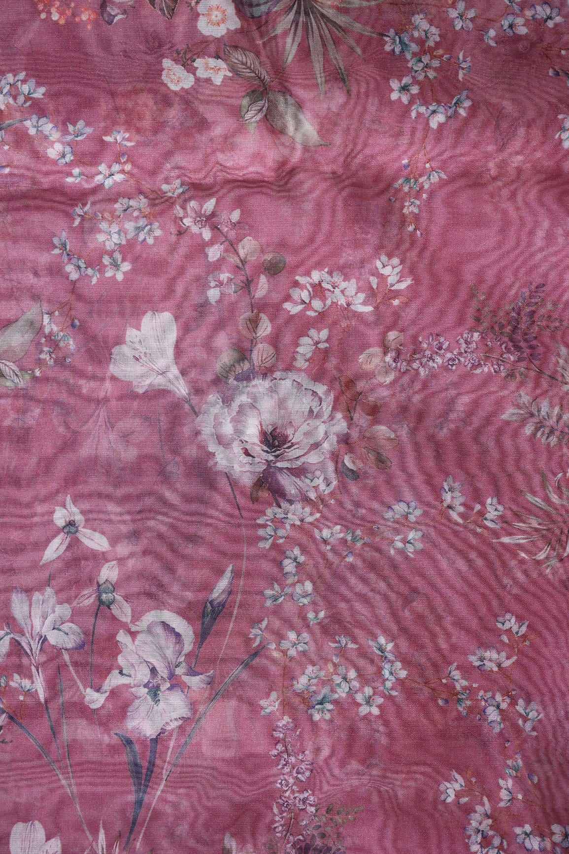 Multi Color Floral Digital Print On Maroon Organza Fabric - doeraa