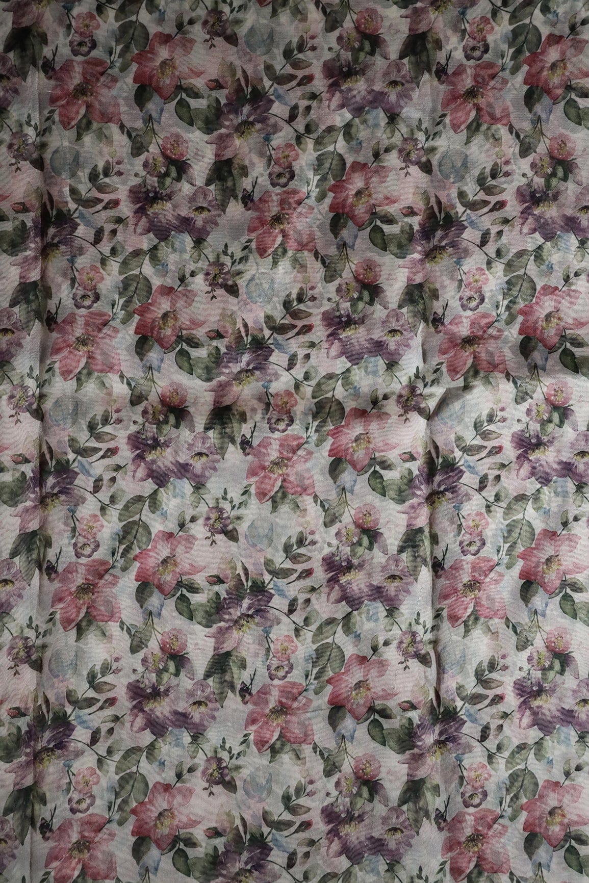 Multi Color Floral Digital Print On White Organza Fabric - doeraa