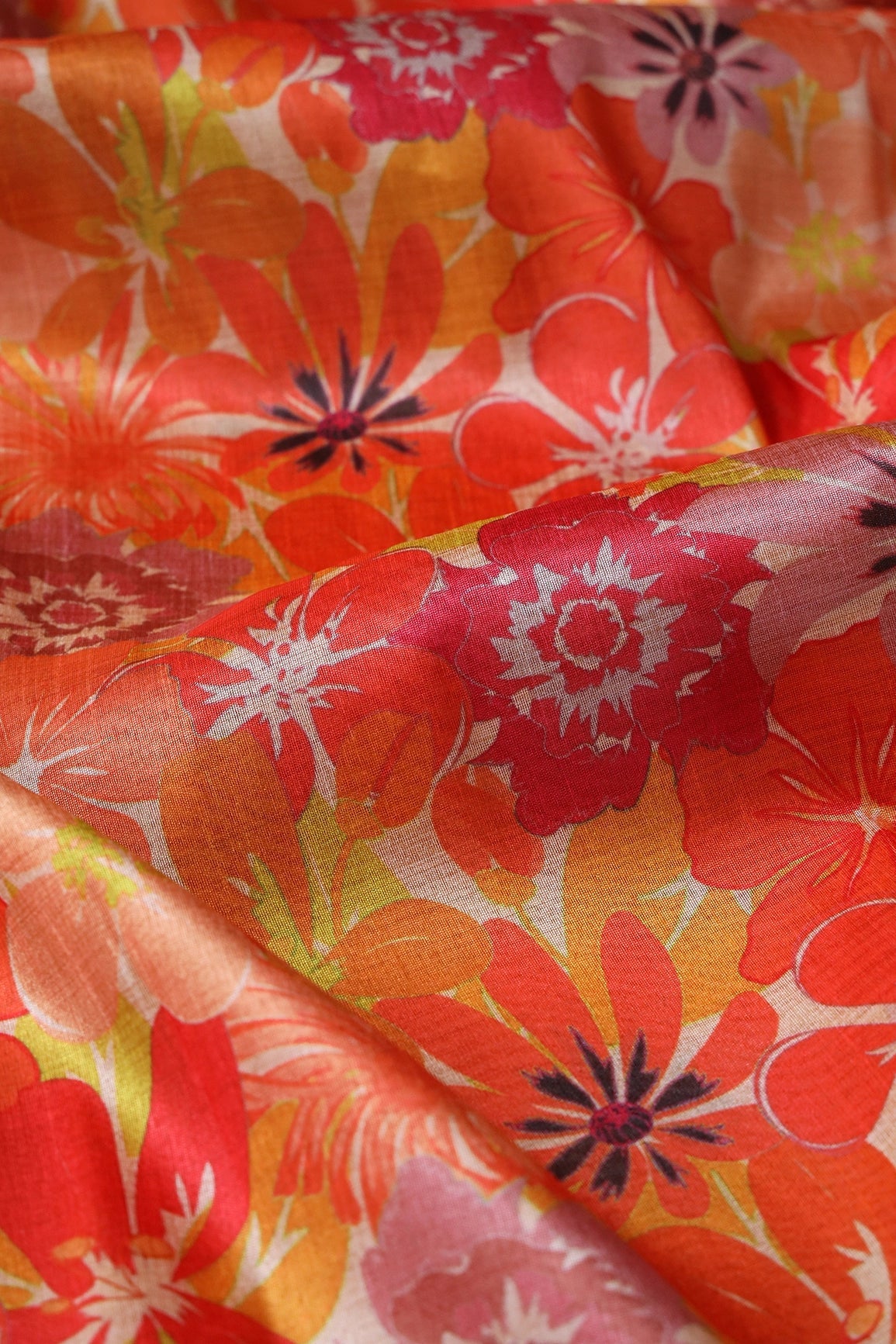 Multi Color Floral Pattern Digital Print On Mulberry Silk Fabric - doeraa