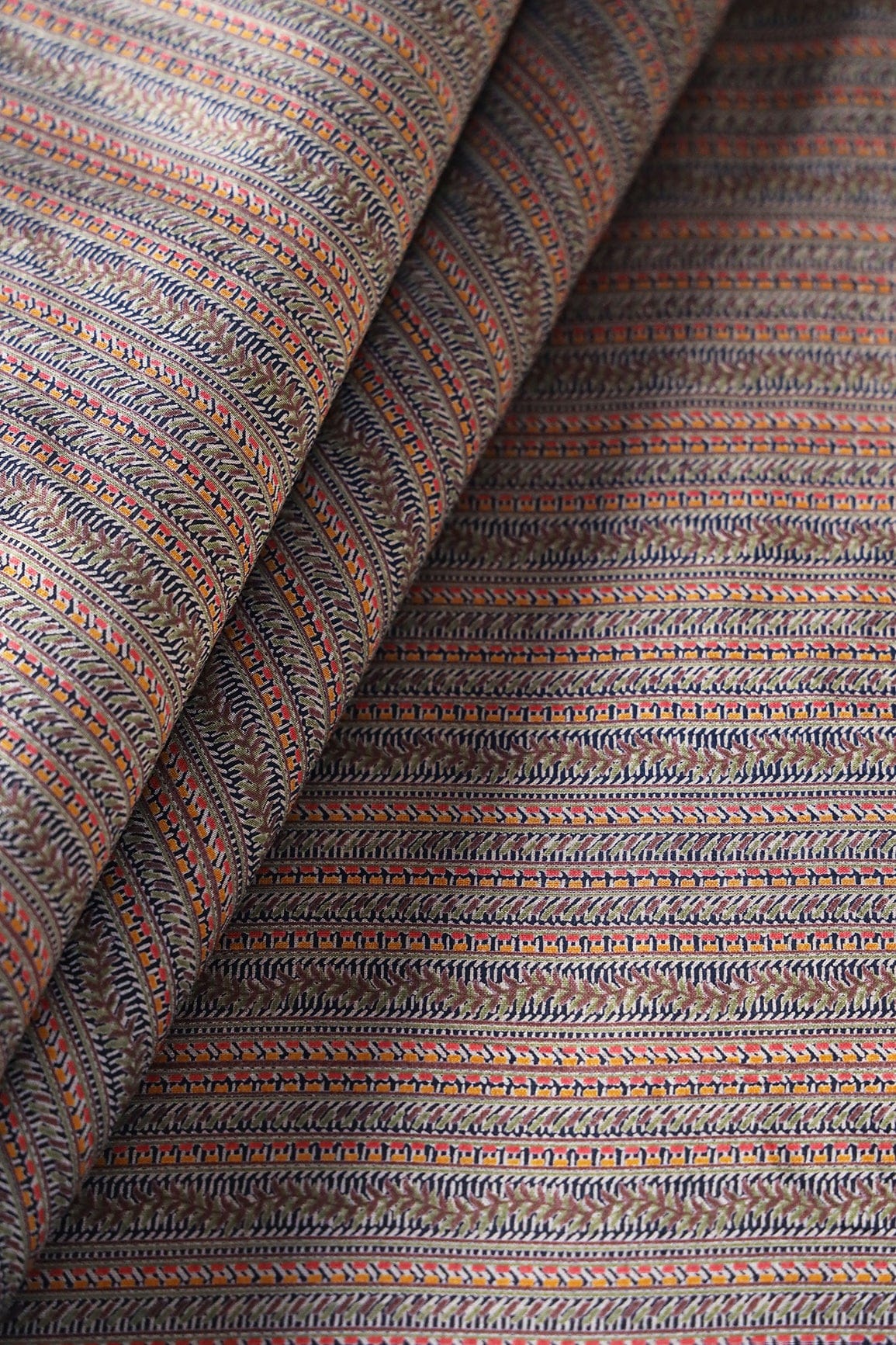 Multi Color Geometric Pattern Screen Print Chanderi Silk Fabric - doeraa