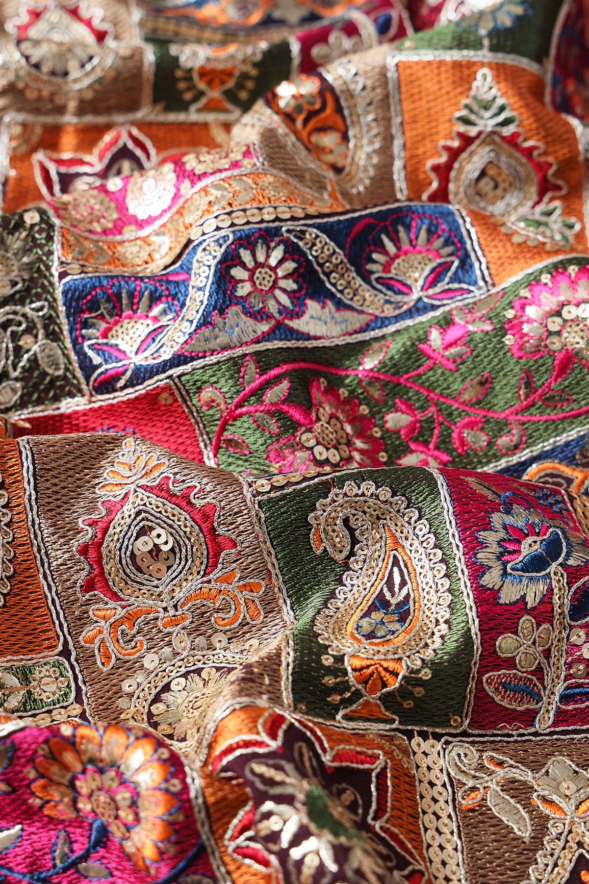 Multi Color Thread With Gold Sequins Traditional Embroidery On Wine Viscose Georgette Fabric - doeraa