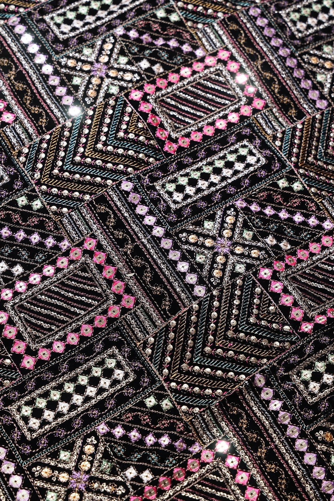 Multi Color Thread With Gold Sequins Traditional Heavy Embroidery Work On Black Velvet Fabric - doeraa