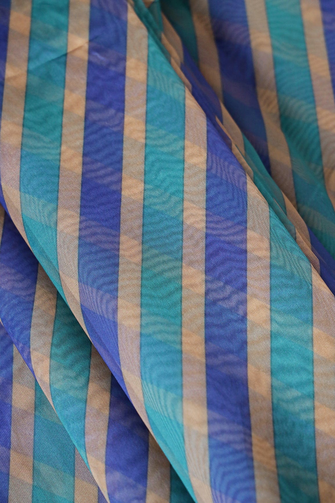 Navy Blue And Sky Blue Stripes Digital Print On Organza Fabric - doeraa