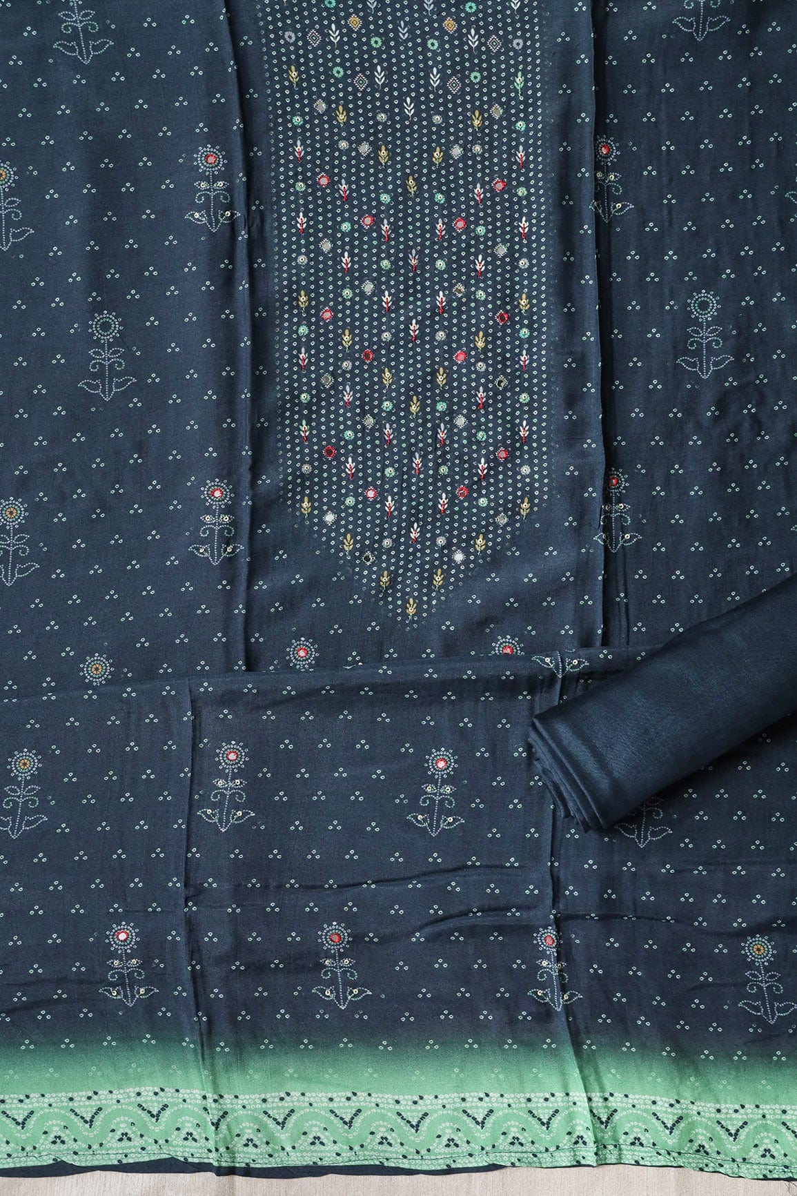 Navy Blue Semi Stitched Pure Muslin Suit Set (3 piece) - doeraa