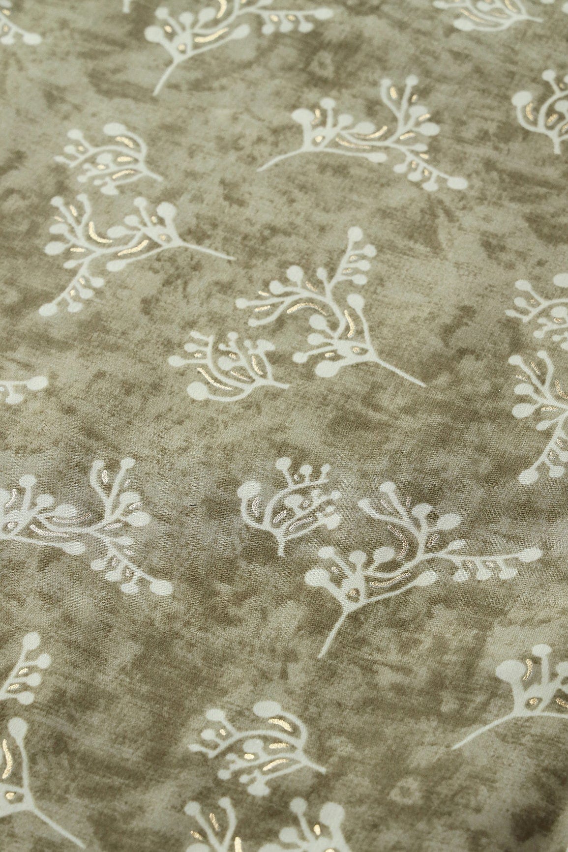 Olive Green And Cream Viscose Chanderi Silk Unstitched Suit (2 Piece) - doeraa