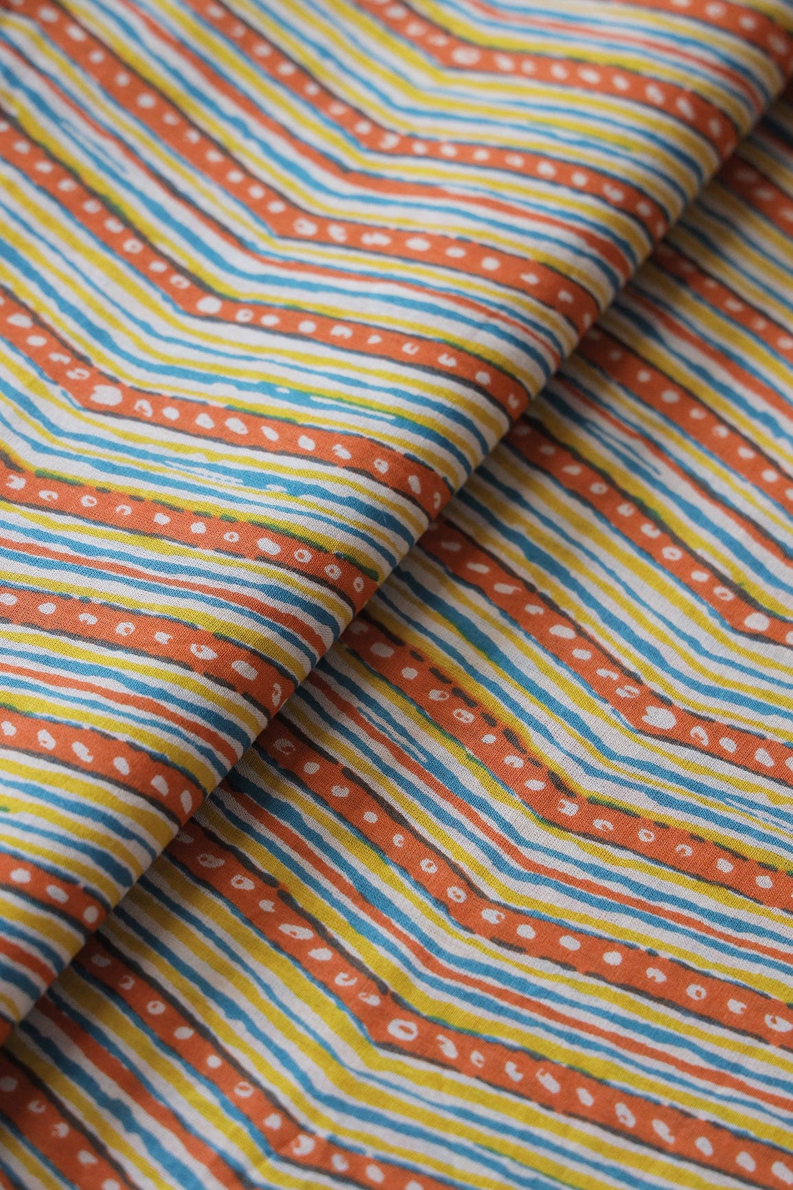 Orange And Blue Chevron Print On Pure Cotton Fabric - doeraa
