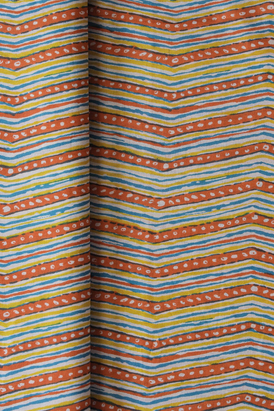 Orange And Blue Chevron Print On Pure Cotton Fabric - doeraa