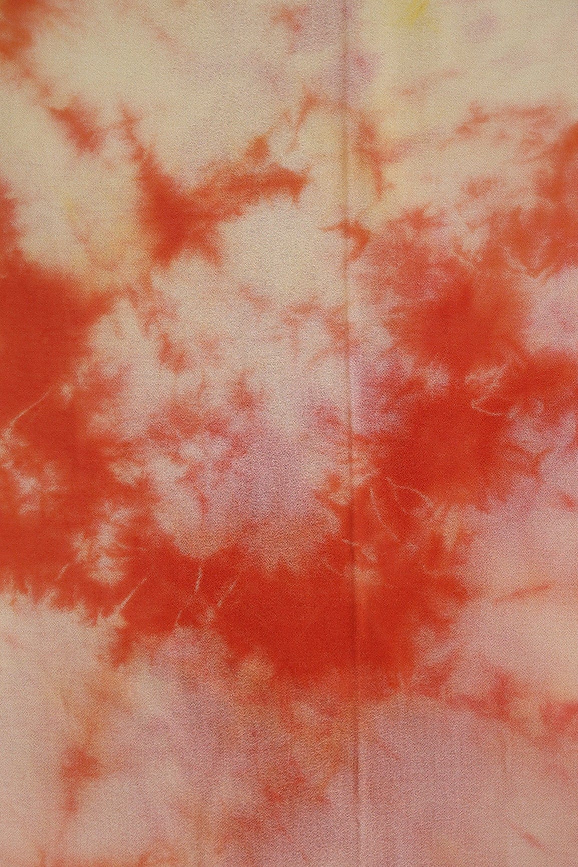 Orange And Pastel Yelllow Tie & Dye Shibori Print On Viscose Georgette Fabric - doeraa