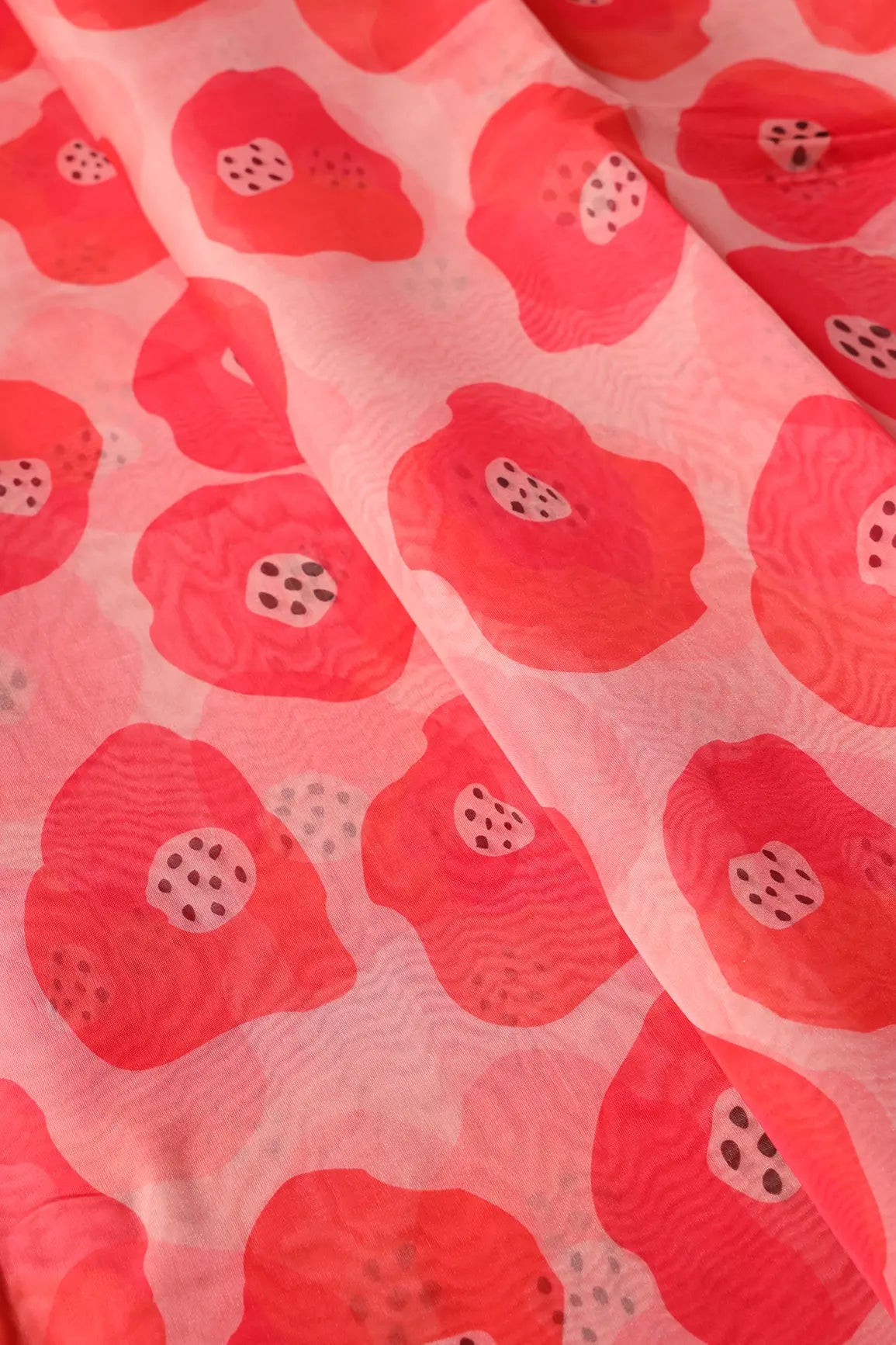 Orange And Pink Quirky Pattern Digital Print On Organza Fabric - doeraa
