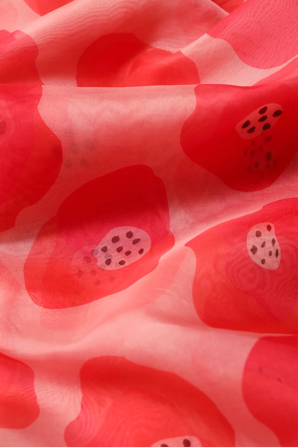 Orange And Pink Quirky Pattern Digital Print On Organza Fabric - doeraa