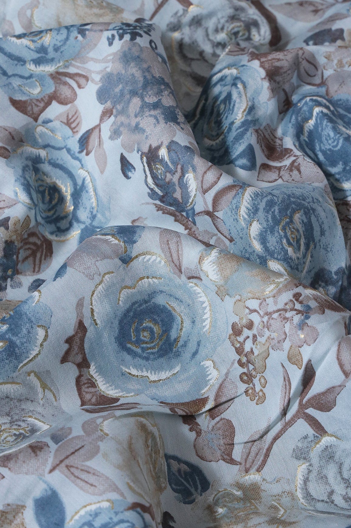 Pastel Blue And Brown Viscose Chanderi Silk Unstitched Suit (2 Piece) - doeraa