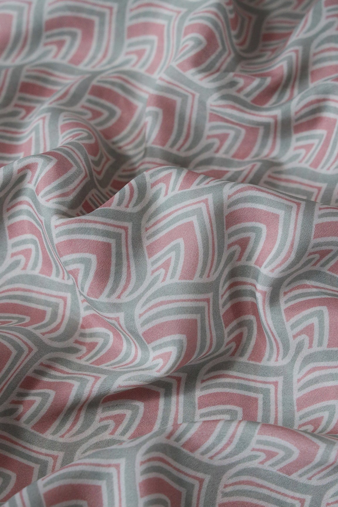 Pastel Green And Rose Gold Trellis Pattern Digital Print On white French Crepe Fabric - doeraa