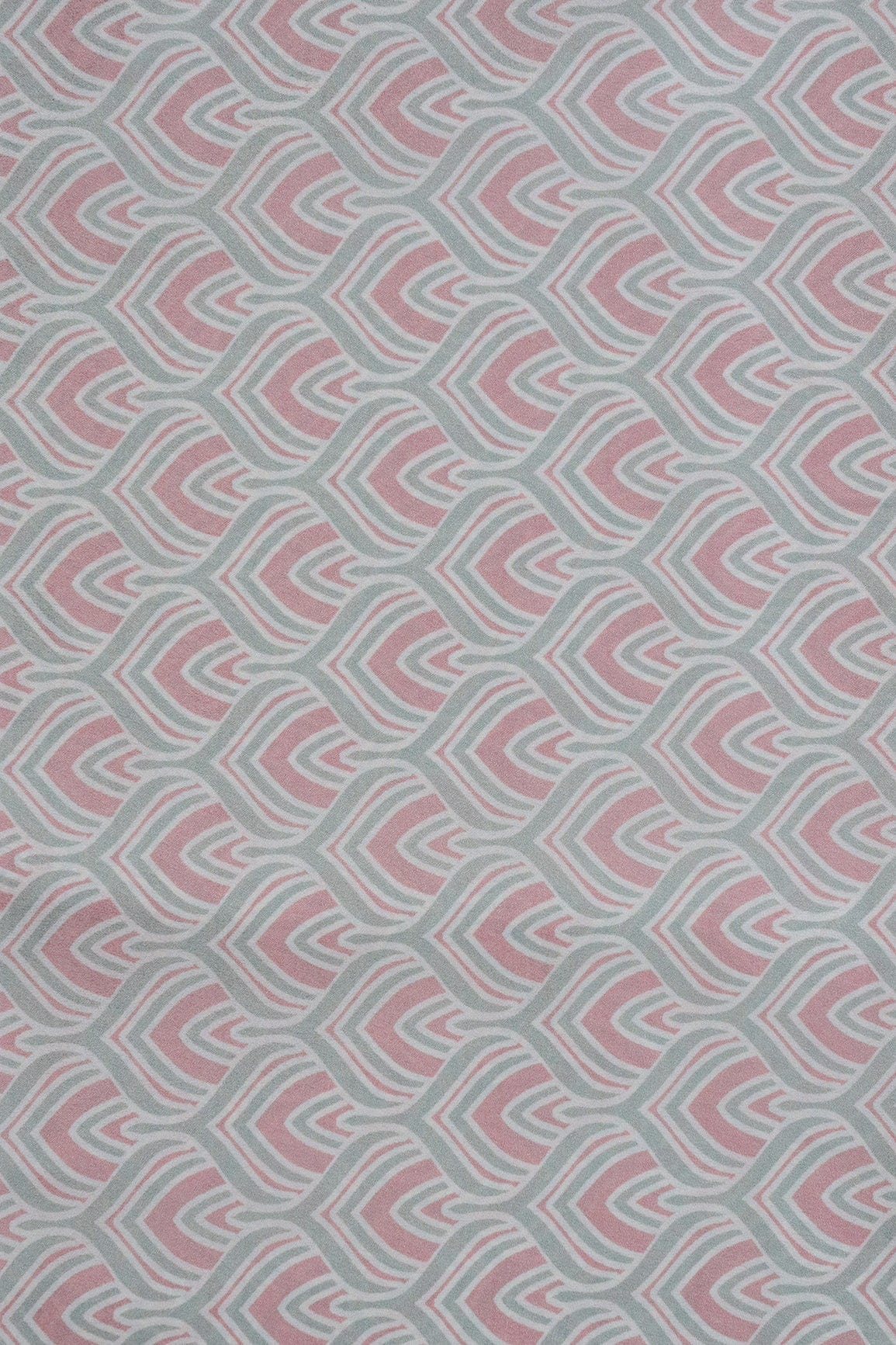 Pastel Green And Rose Gold Trellis Pattern Digital Print On white French Crepe Fabric - doeraa