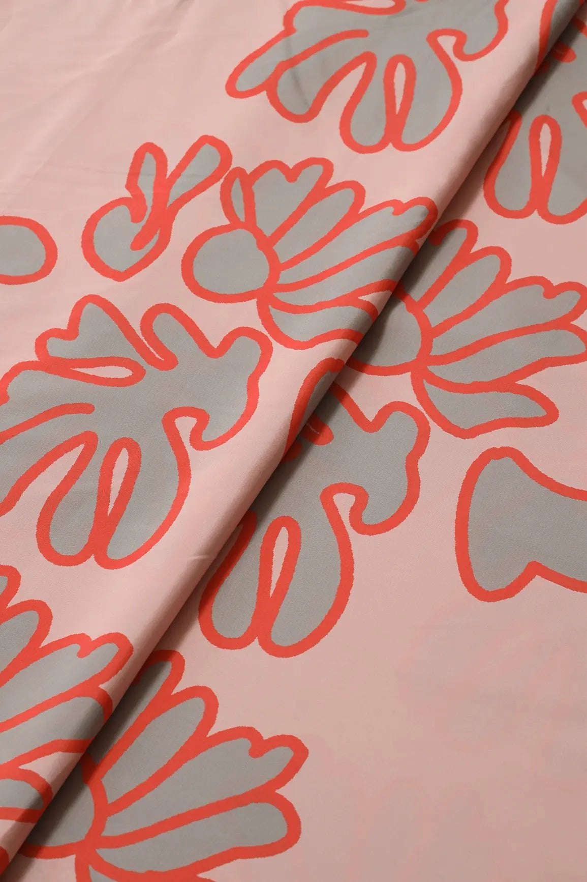 Pastel Peach And Orange Floral Pattern Digital Print On French Crepe Fabric - doeraa