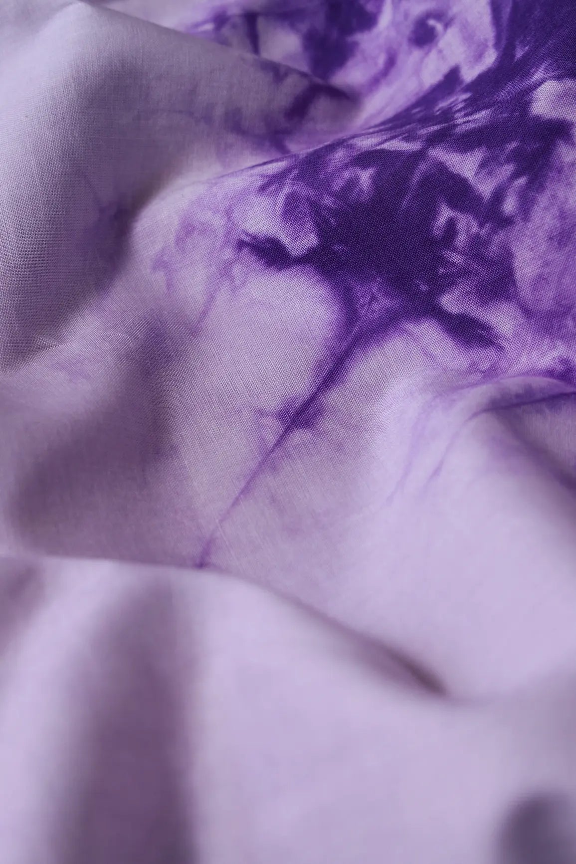 Purple And Off White Tie & Dye Shibori Print On Pure Cotton Fabric - doeraa