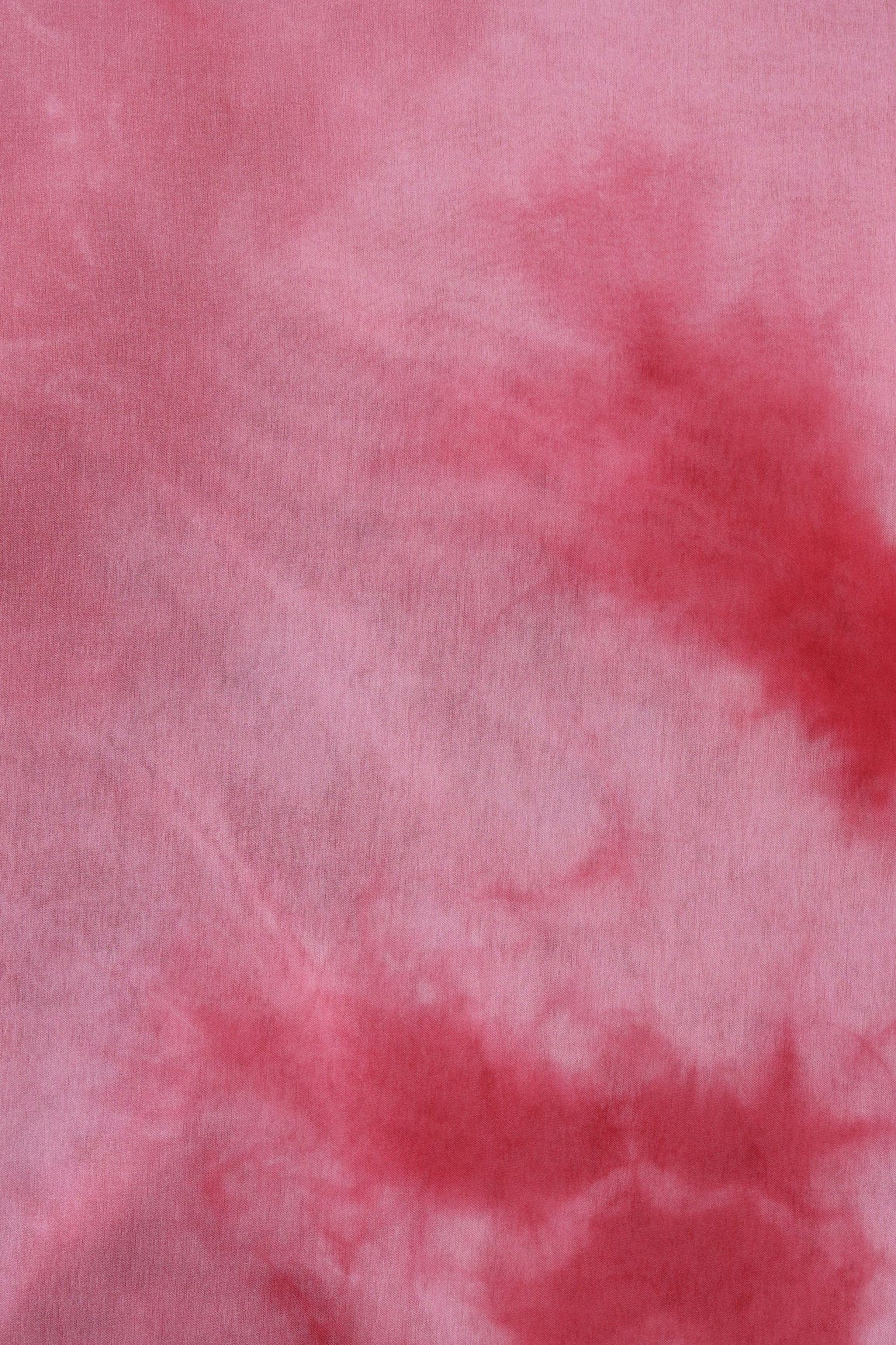 Red And Pink Tie & Dye Shibori Print On Organza Fabric - doeraa