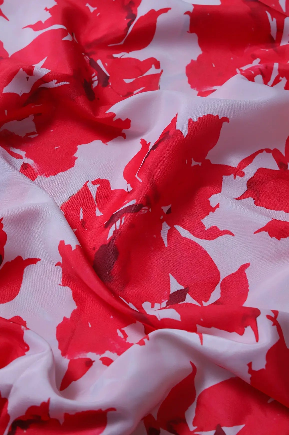 Red And White Floral Pattern Digital Print On French Crepe Fabric - doeraa