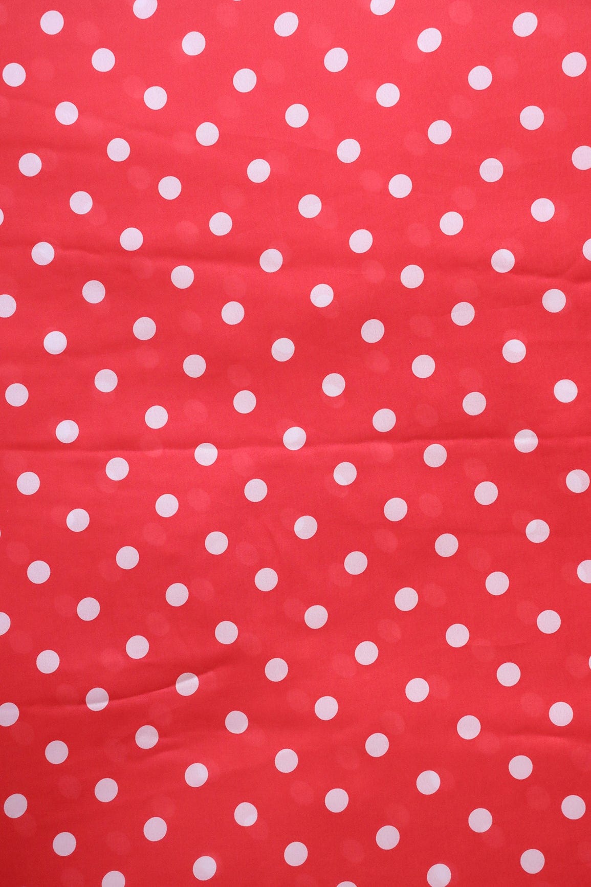 Red And White Polka Dots Pattern Digital Print On Georgette Satin Fabric - doeraa