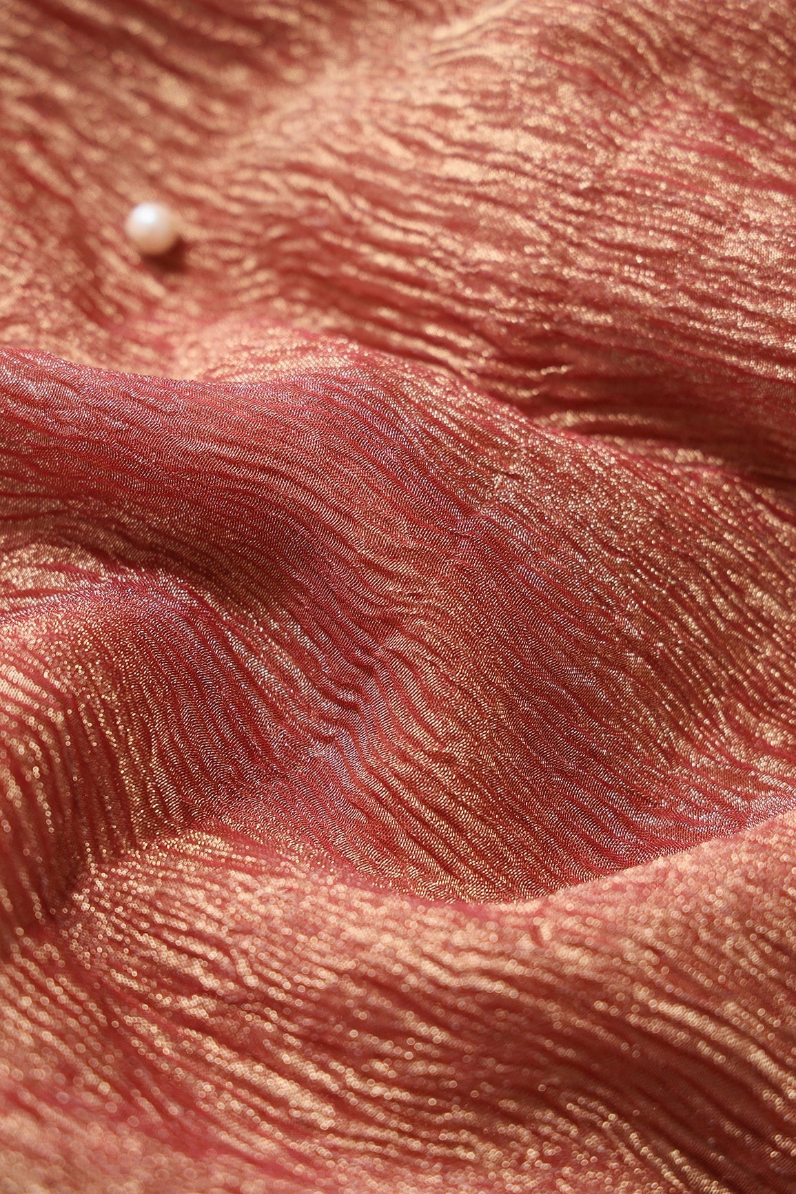 Rust Banarasi Zari Crush Tissue Fabric - doeraa