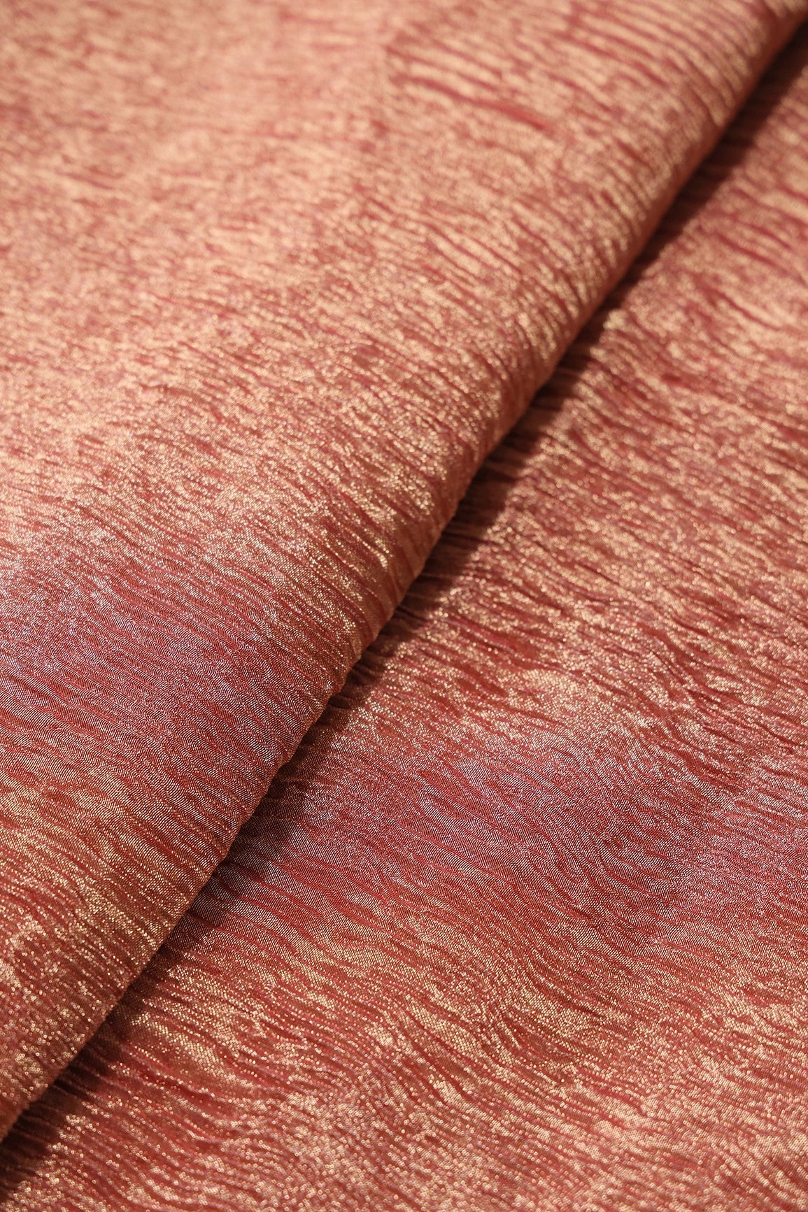 Rust Banarasi Zari Crush Tissue Fabric - doeraa