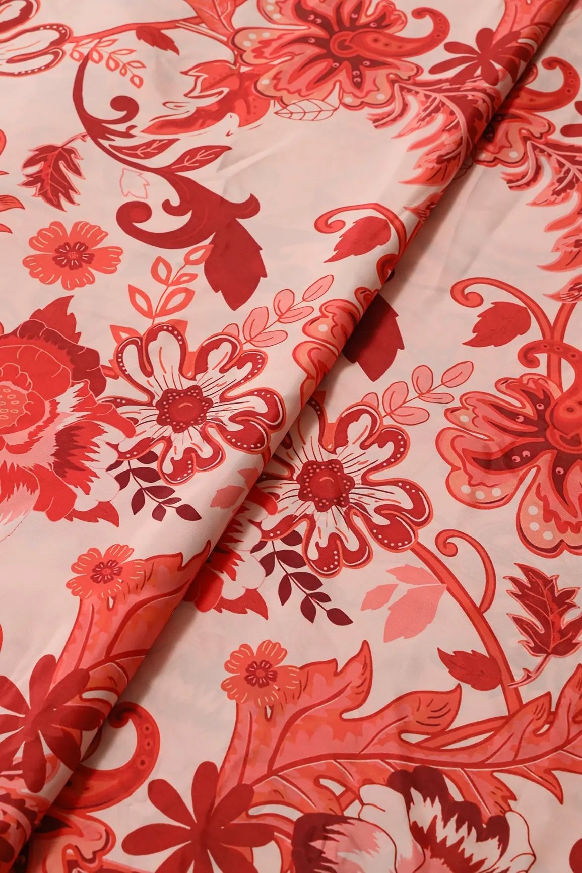 Rust Orange And Cream Floral Pattern Digital Print On French Crepe Fabric - doeraa