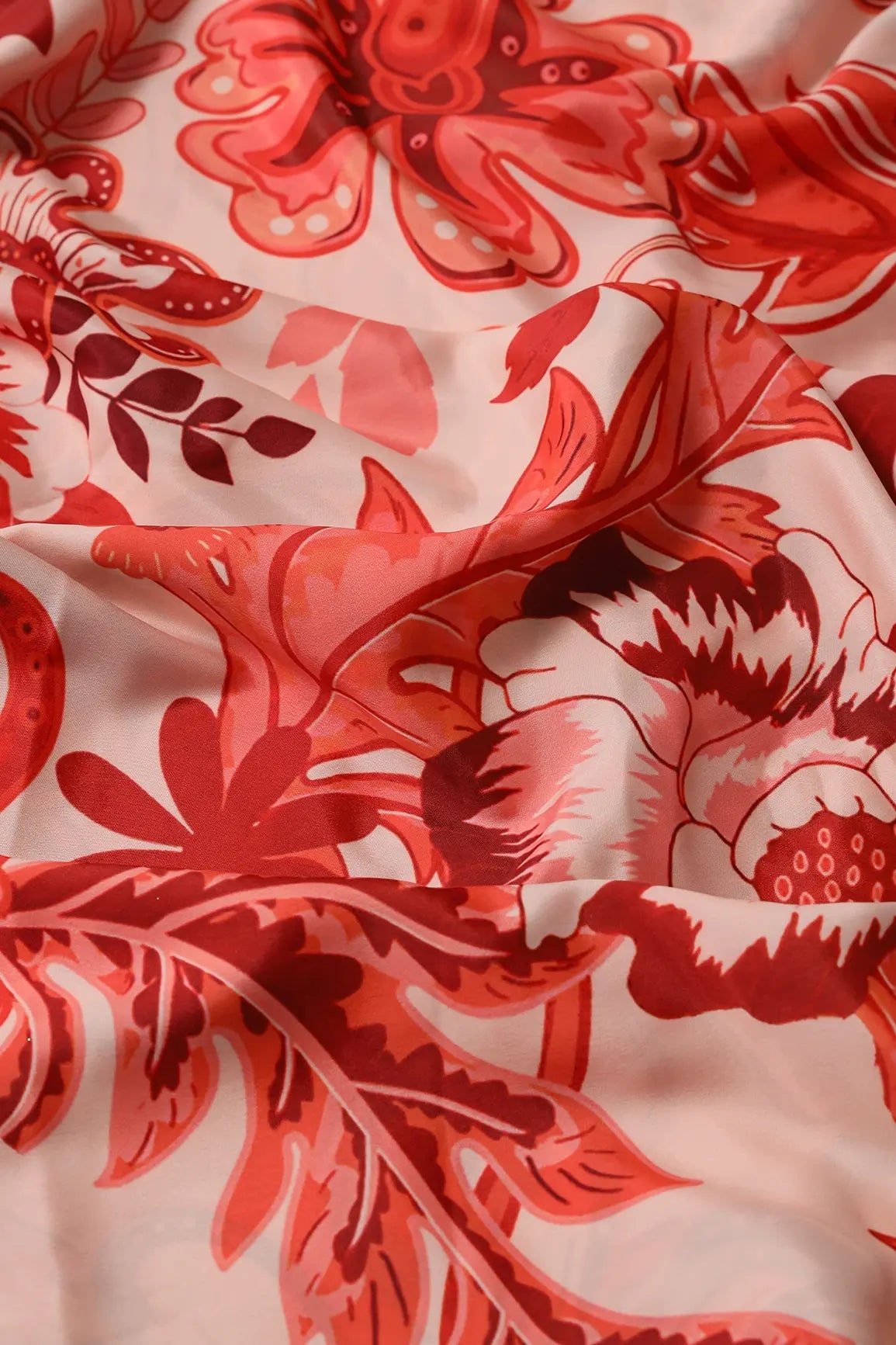 Rust Orange And Cream Floral Pattern Digital Print On French Crepe Fabric - doeraa