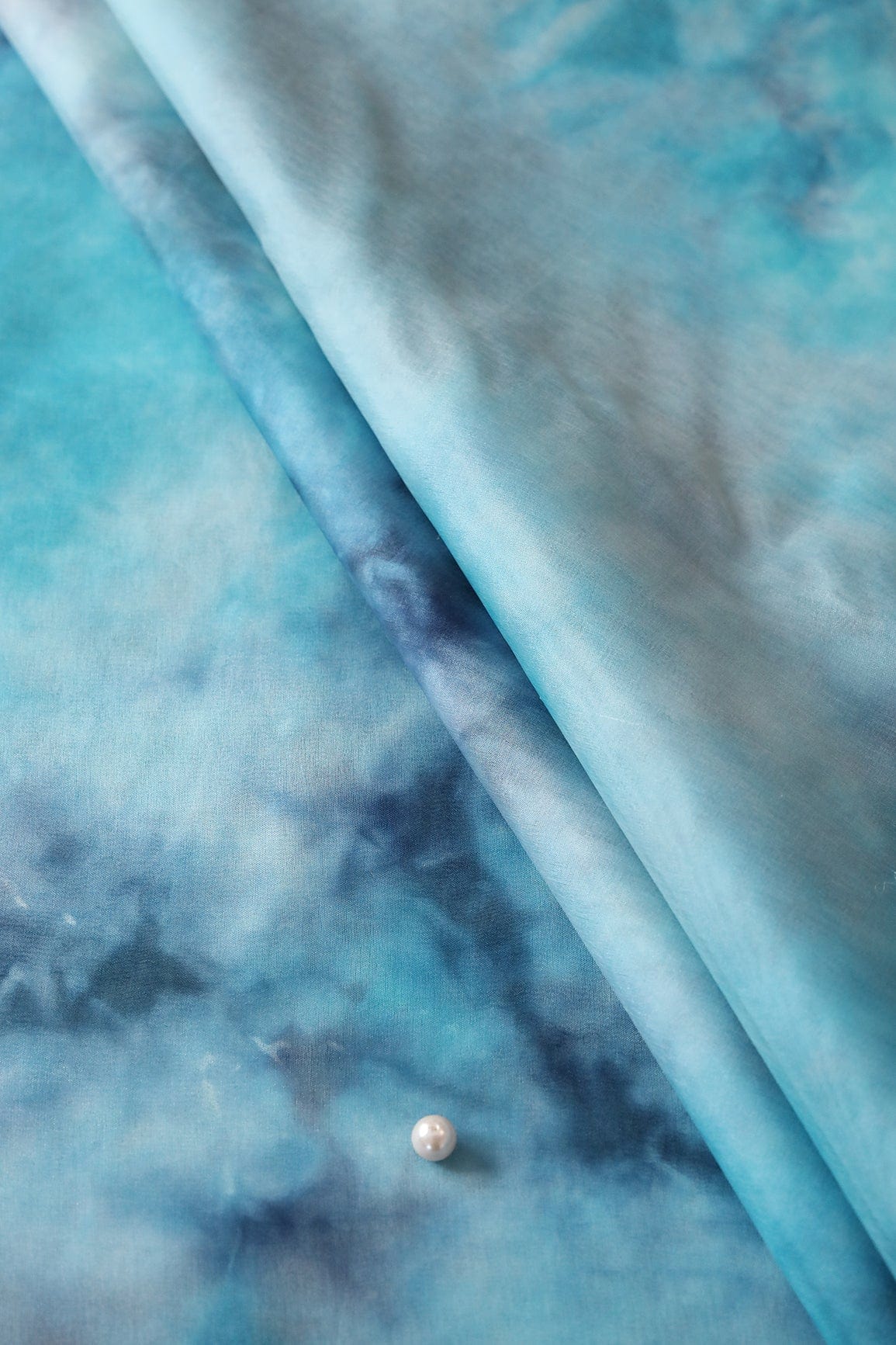 Sky Blue Tie & Dye Shibori Print On Organza Fabric - doeraa