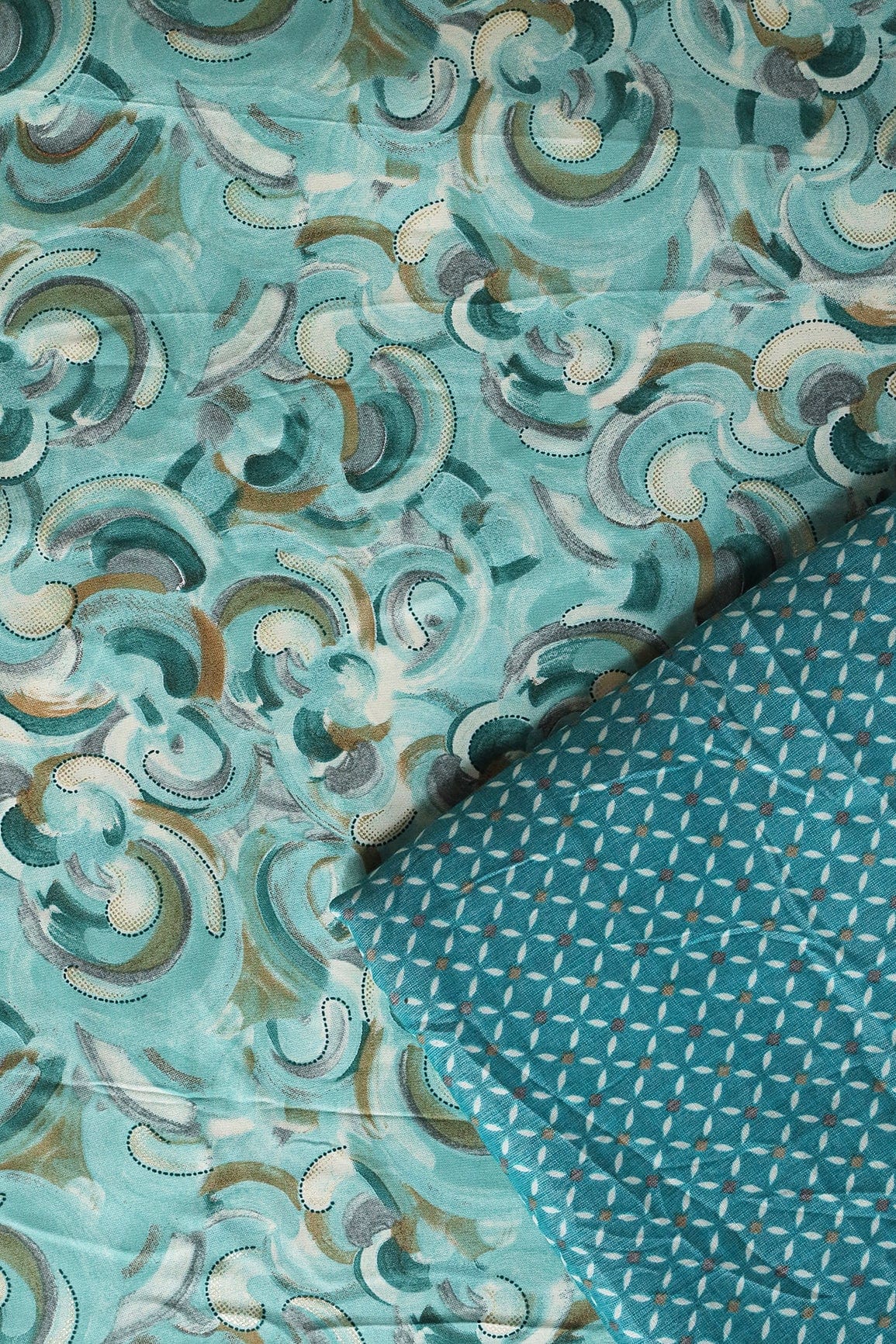 Teal And Persian Green Pure Rayon Unstitched Suit Set (2 Piece) - doeraa