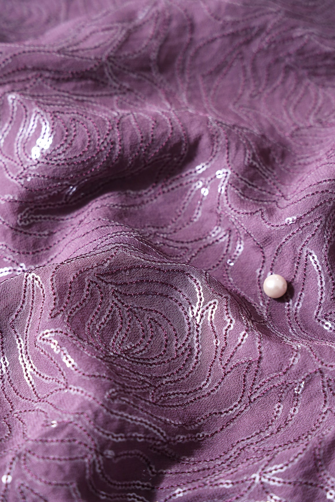 Water Sequins Floral Heavy Embroidery On Viola Purple Viscose Georgette Fabric - doeraa
