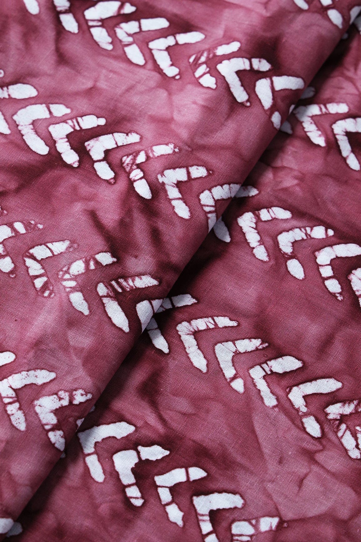 White And Rouge Pink Geometric Pattern Batik Handblock Organic Cotton Fabric - doeraa