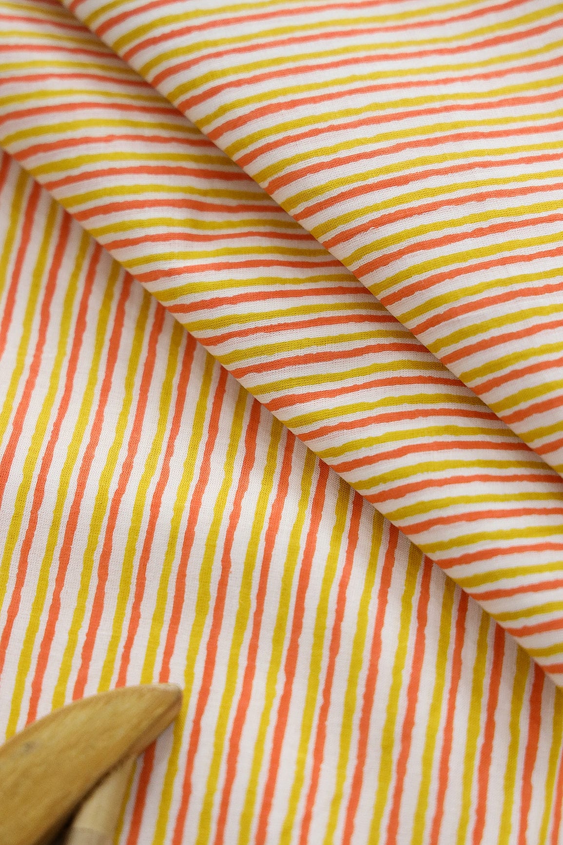 Yellow and Orange Stripes Screen Print on organic Cotton Fabric - doeraa
