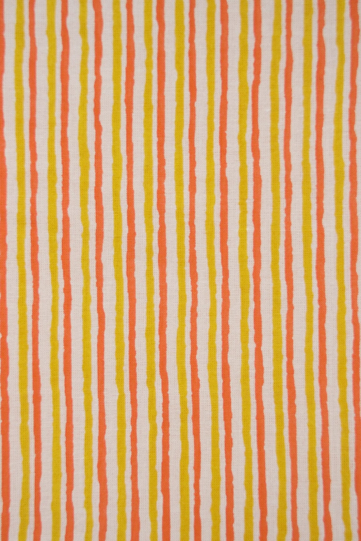 Yellow and Orange Stripes Screen Print on organic Cotton Fabric - doeraa