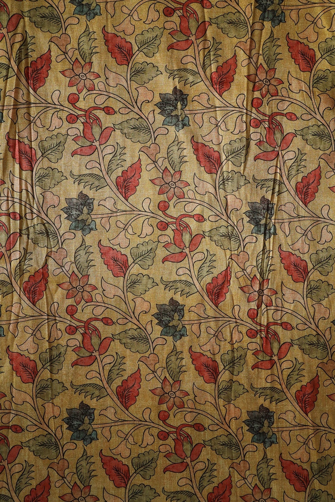 Yellow Floral Pattern Digital Print On Mulberry Silk Fabric - doeraa