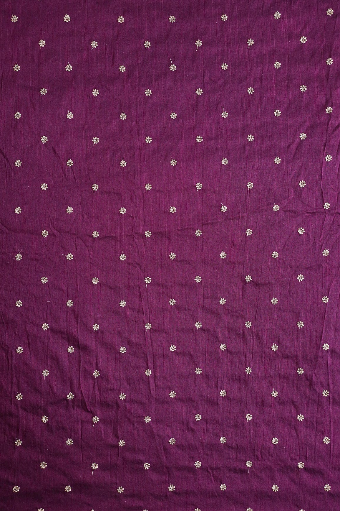 doeraa Embroidery Fabrics Gold Sequins With Gold Zari Small Motif Embroidery Work On Wine Raw Silk Fabric