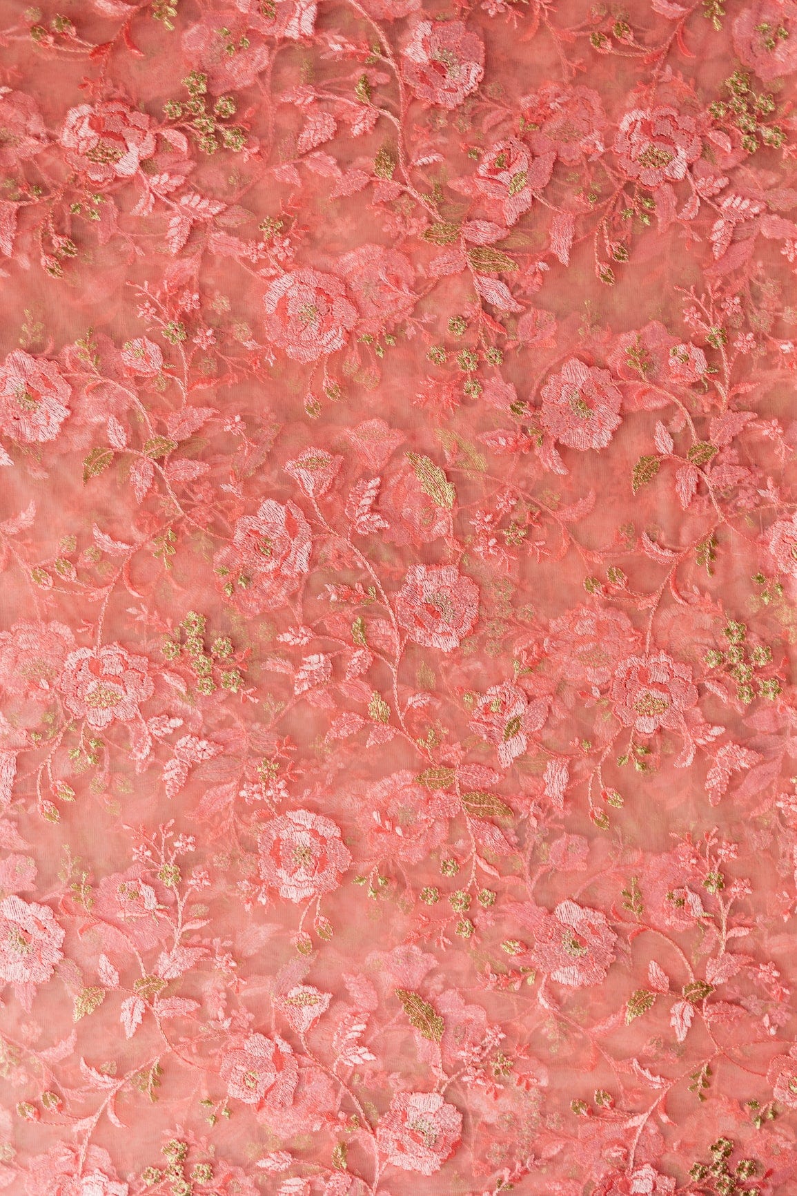 doeraa Embroidery Fabrics Heavy Floral Thread Work  Embroidery On Baby Pink Soft Net Fabric